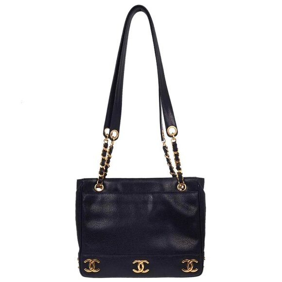 Chanel Navy Calfskin Triple CC Shoulder Tote Bag - Picture 1 of 10